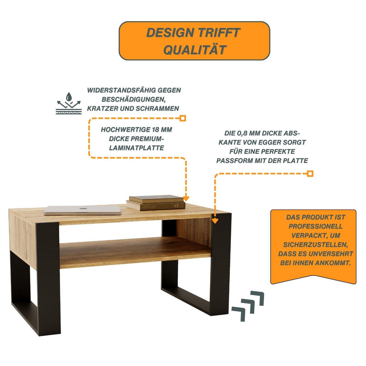 COUCHTISCH Karo92 92/45/53,6 - Kiefer Milford/Schwarz, Holzwerkstoff (54/92/45cm) - RAUMHIRSCH FURNITURE