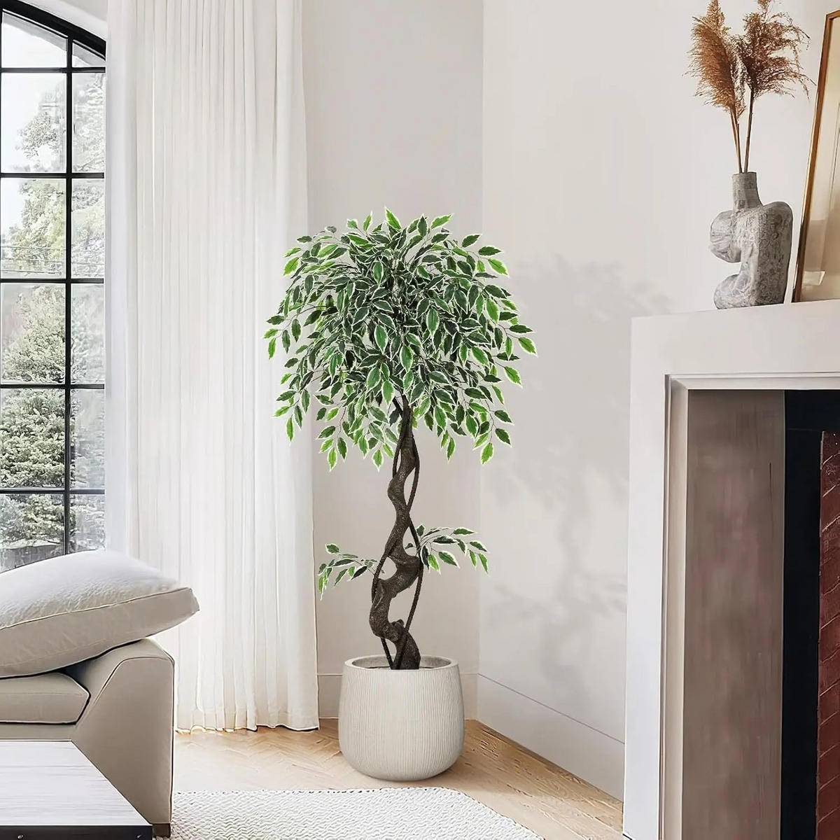 KUNSTPFLANZE Ficus Style 150cm Grün mit weißem Topf - Grün, Kunststoff (150cm) - Coonoor