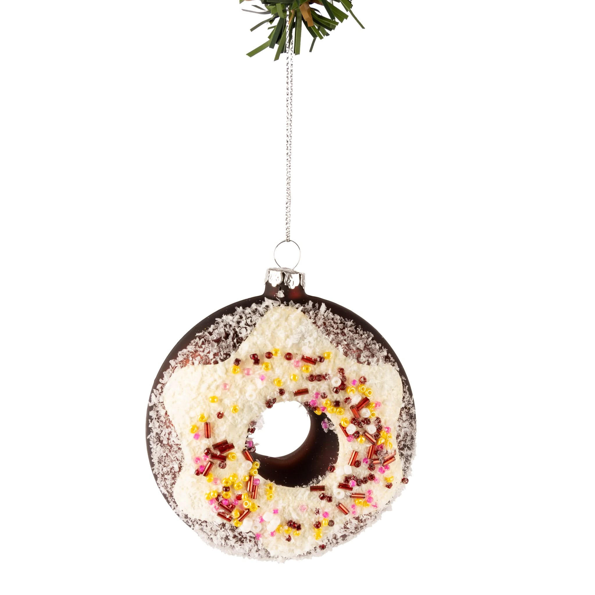 WEIHNACHTSKUGEL Donut Weiß/Braun 10 cm - Weiß, Glas (4/10/1cm)