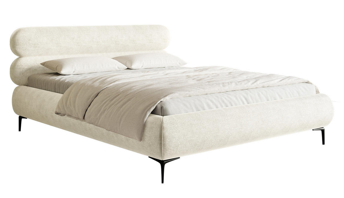 POLSTERBETT Roule Cremeweiß Chenille mit schwarzen Metallbeinen 160 cm - Creme/Schwarz, Textil/Metall (160/200cm) - Selsey