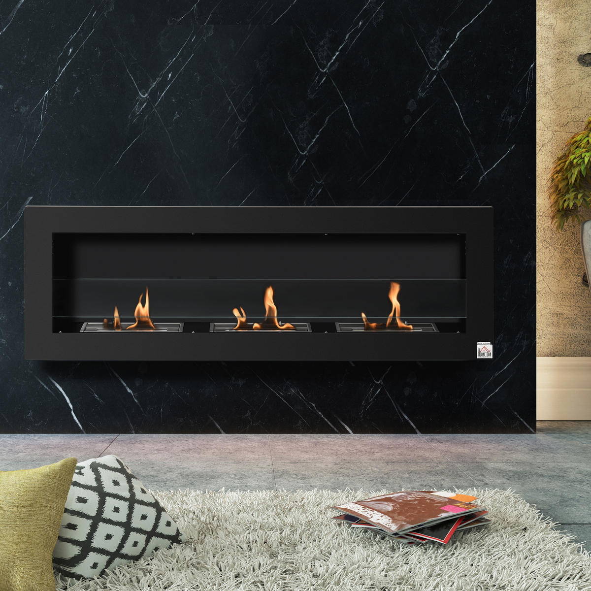 ETHANOL-KAMIN Bio-Ethanol-Brenner 3 Brennboxen 3 Std. Brenndauer Schwarz - Schwarz, Metall (15/40/120cm) - HOMCOM