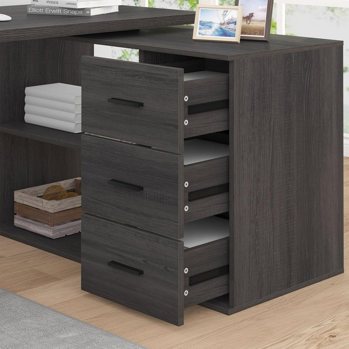 SCHREIBTISCH mit Schubladen flexibel 140 x 50 x 76 cm - Dunkelgrau, Holzwerkstoff/Metall (50/140/76cm) - Quality Elegance