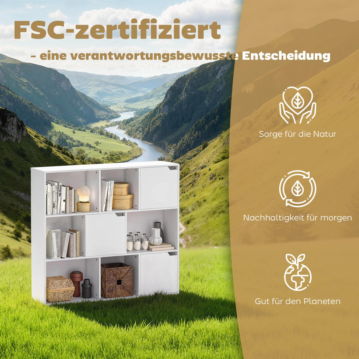 BÜCHERREGAL DE-09377 9 Würfel mit 3 Türen Weiß - Weiß, Holzwerkstoff (24/95/106cm) - ComfortXL
