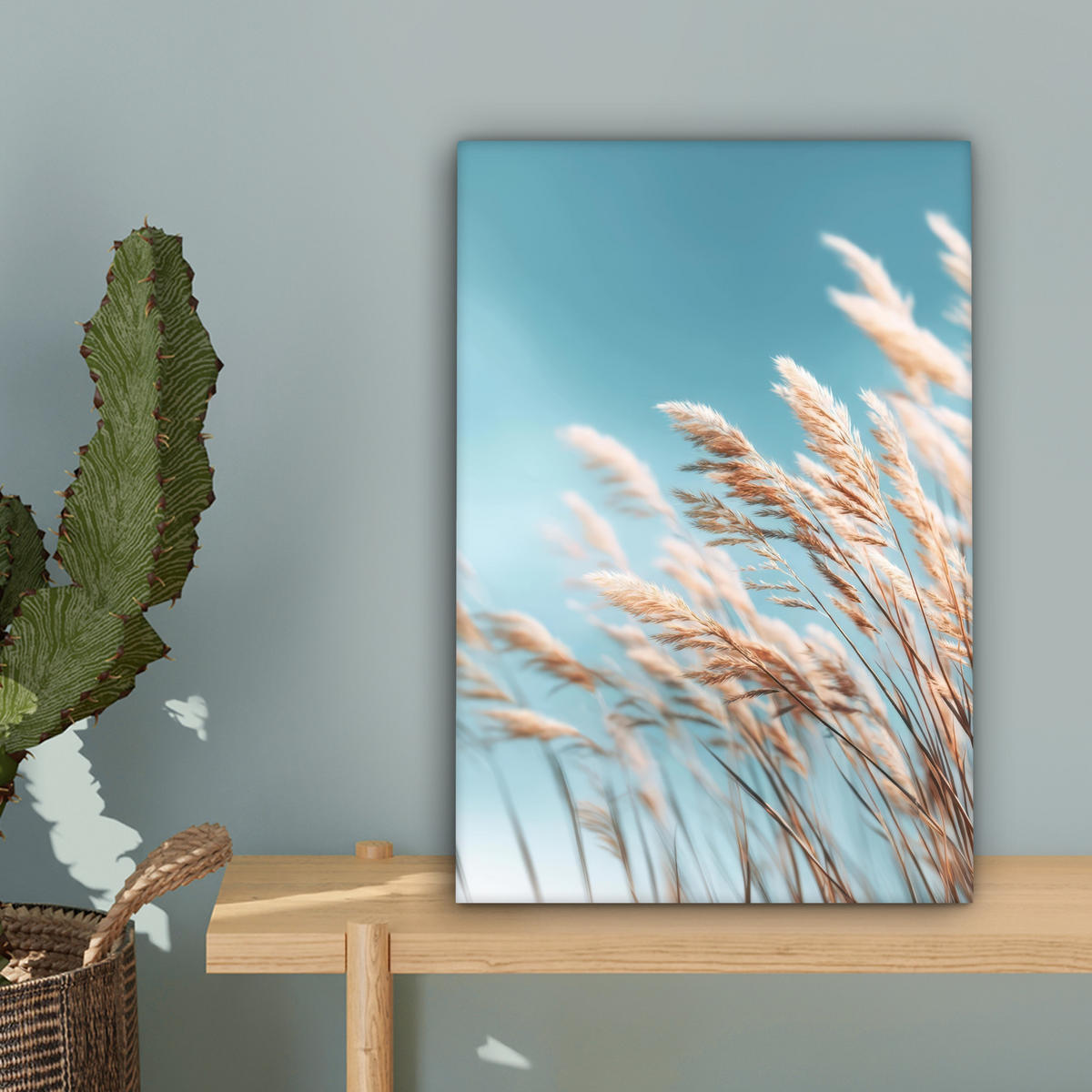 LEINWANDBILD Ziergras - Wind - Hellbraun Deko Wohnzimmer 20x30 cm - Hellblau, Textil (20/30cm) - MuchoWow