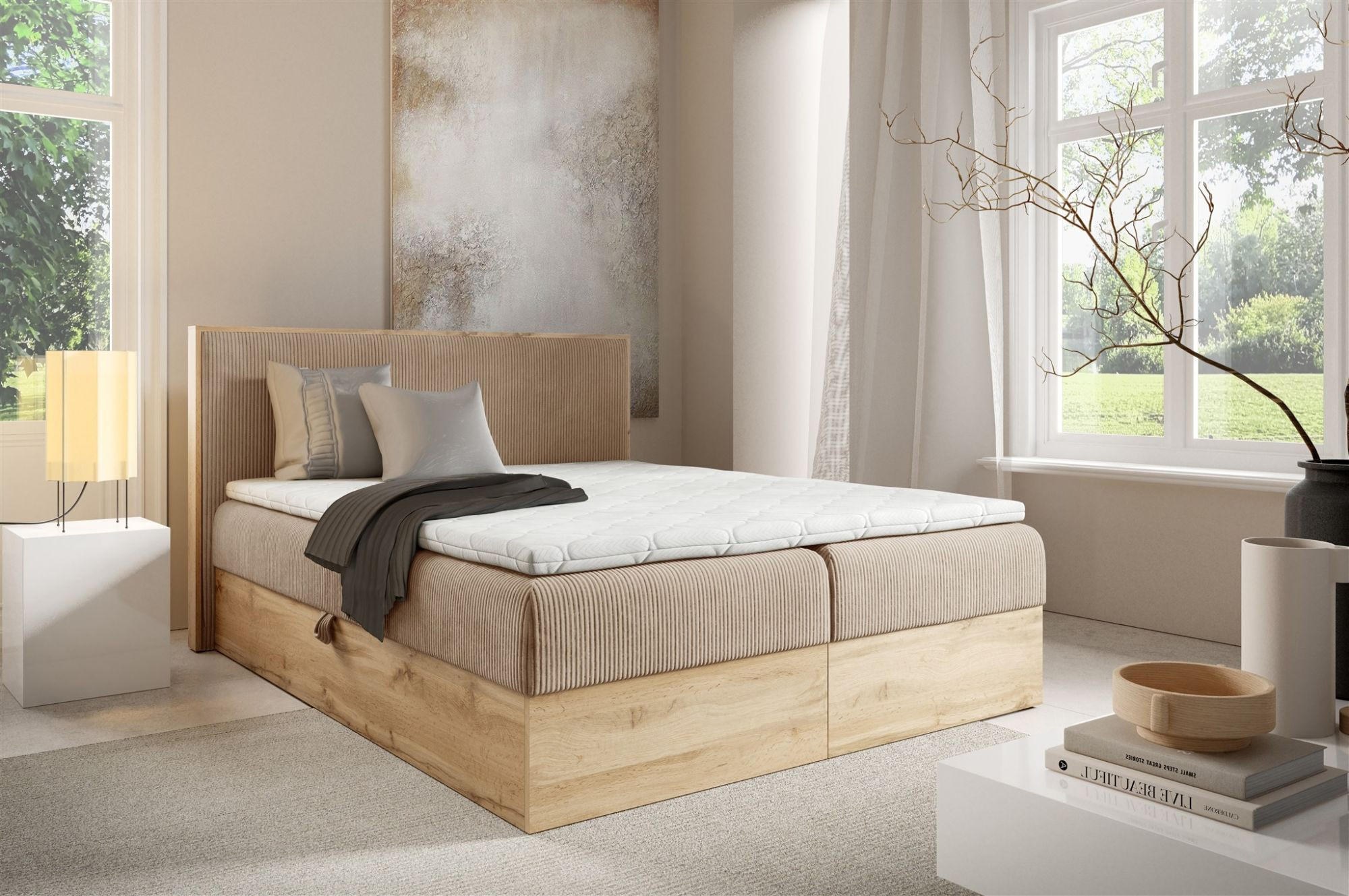 BOXBETT Roland Premium - Hellbraun, Holzwerkstoff/Textil (200/220cm) - Fun Möbel