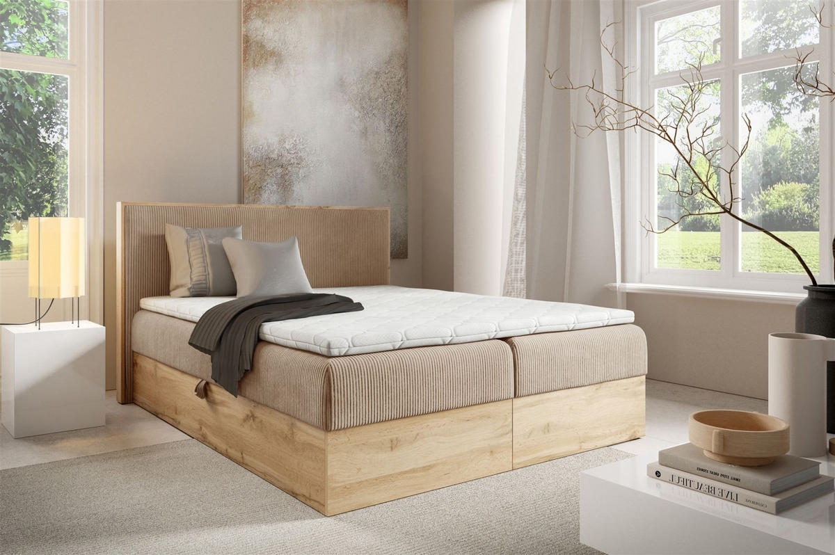 BOXBETT Roland Premium - Hellbraun, Holzwerkstoff/Textil (120/200cm) - Fun Möbel