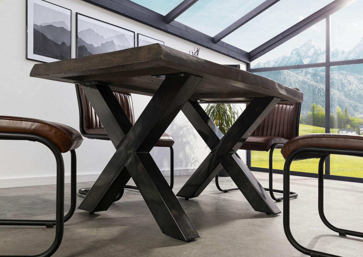 BAUMTISCH Mango 160x90x77 grau lackiert / X-Beine anthrazit glänzend FREEFORM 5 - Grau, Holz (160/90/77cm) - Massivmoebel24