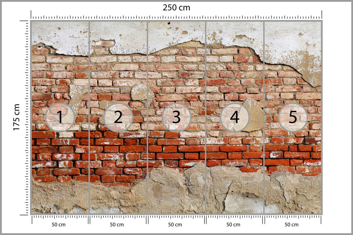 FOTOTAPETE für Wohnzimmer Alte Rissige Rote Ziegelwand Rustikal 250x175 - Beige/Rot, Papier (250/175cm) - Muralo