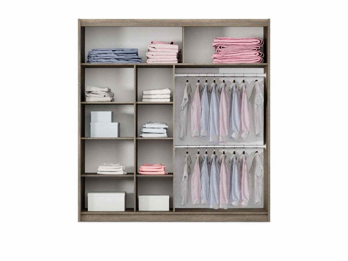 SCHWEBETÜRENSCHRANK POPPY 203/215/61 cm 2-türig mit Spiegel Eichefarben - Eichefarben/Weiß, Holzwerkstoff (203/215/61cm) - MASSENO