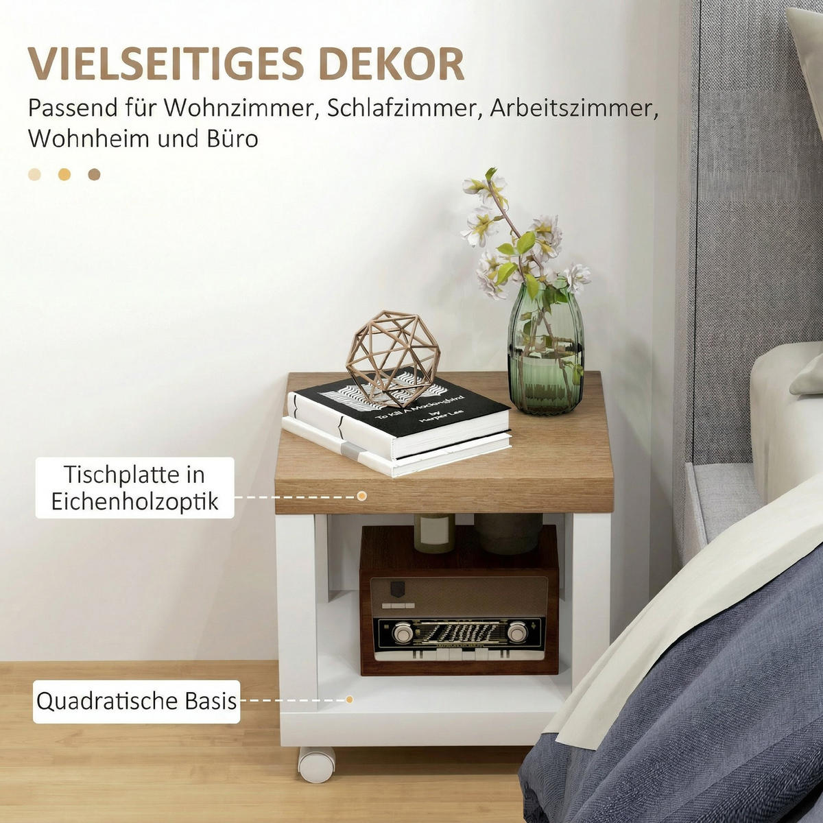 BEISTELLTISCH DE-15847 fahrbar mit Ablage Naturholz - Naturfarben, Holzwerkstoff (40/40/40cm) - ComfortXL