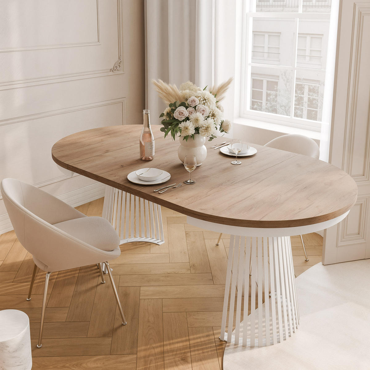 AUSZIEHTISCH AUREA 100-180/75 cm, Weiß / Craft-Eiche - Eiche Wotan/Weiß, Holzwerkstoff/Metall (100/100/75cm) - Idohome
