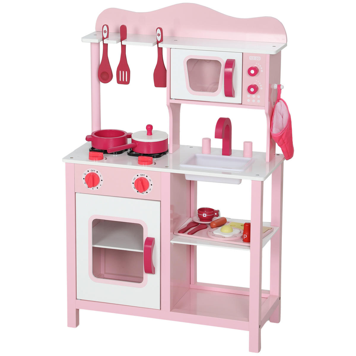 KINDERKÜCHE DE-10515 kompakt mit Holz-Zubehör & Geräuschen Rosa - Pink, Holzwerkstoff (55/24/86cm) - ComfortXL