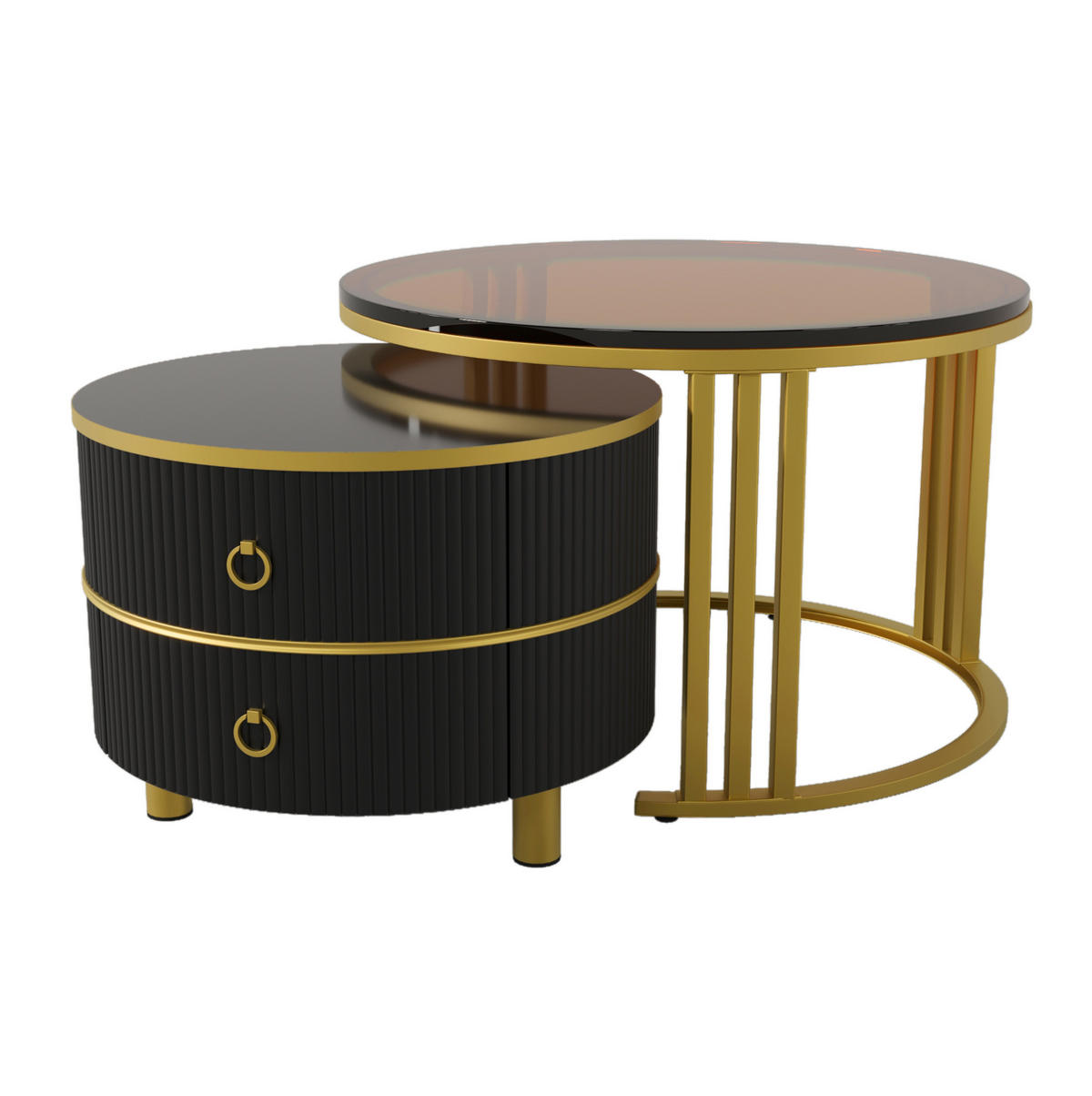 COUCHTISCH 70/50 cm schwarz aus Glas, MDF und Massivholz mit Schubladen - Schwarz, Holzwerkstoff (70/70/45cm) - OKMYHOME