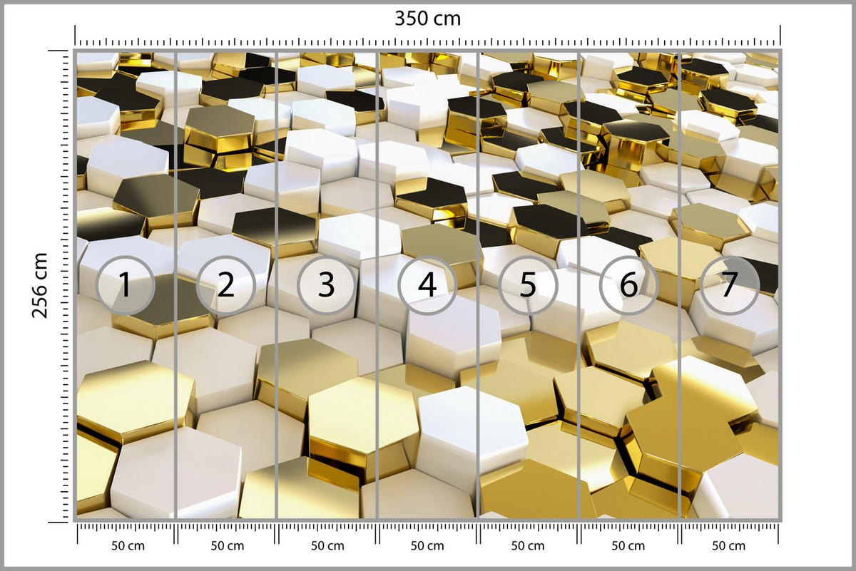 FOTOTAPETE für Büro Futuristisch Goldene Hexagone Formen Geometrie 350x256 - Gelb/Goldfarben, Papier (350/256cm) - Muralo