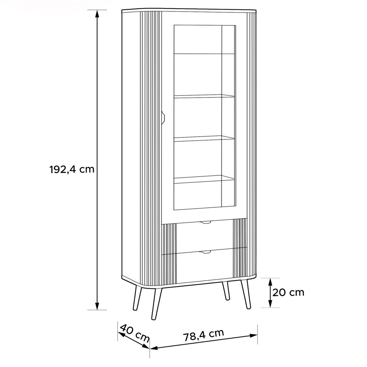 VITRINENSCHRANK PURA, mit Beleuchtung, Cremefarbig - Creme/Schwarz, Holzwerkstoff/Metall (78/192/40cm) - KONSIMO®