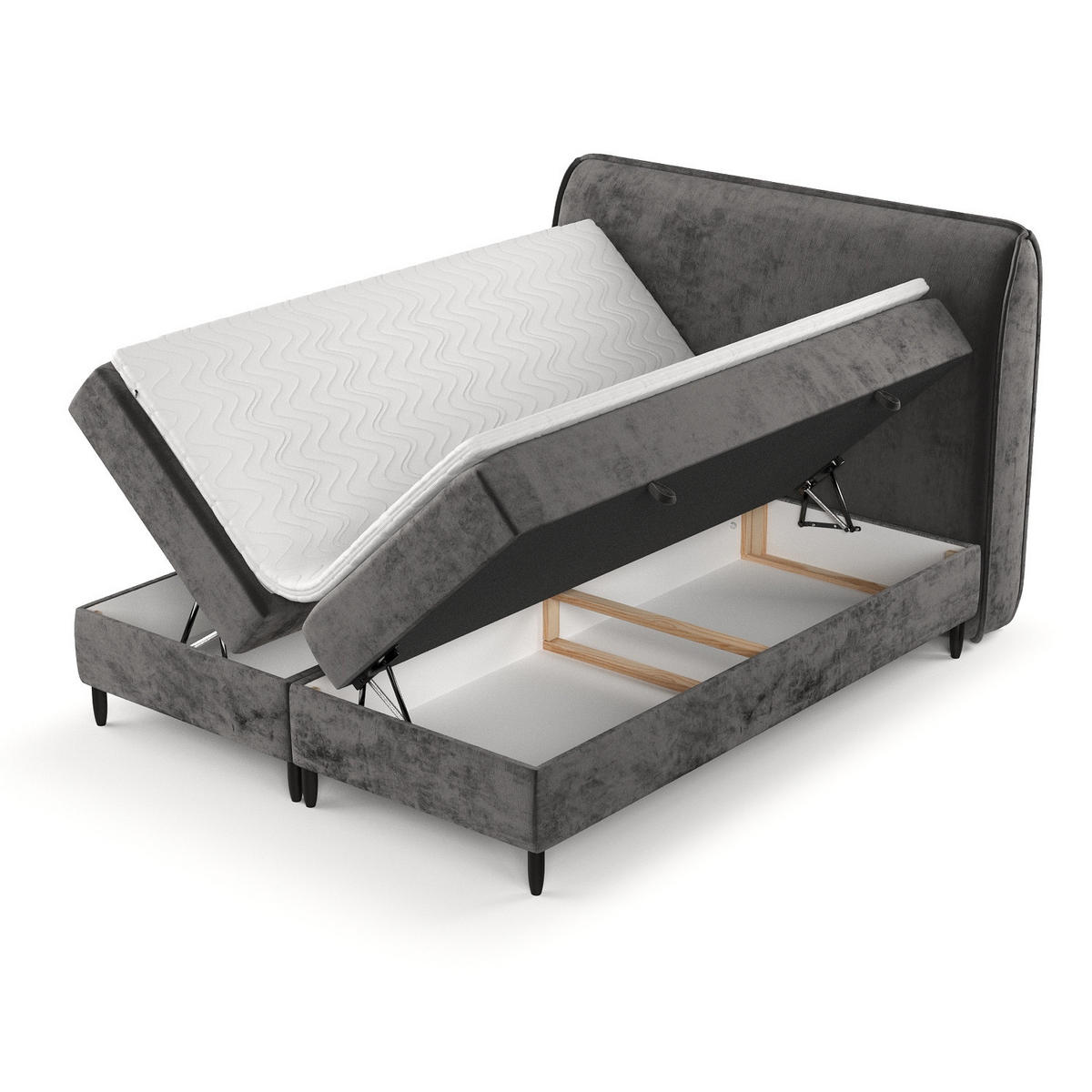 BOXBETT Lunaro 200/200 cm Stahl im Lotta Stoff - Schwarz/Graphitfarben, Holz/Holzwerkstoff (200/200cm) - AltaBeds
