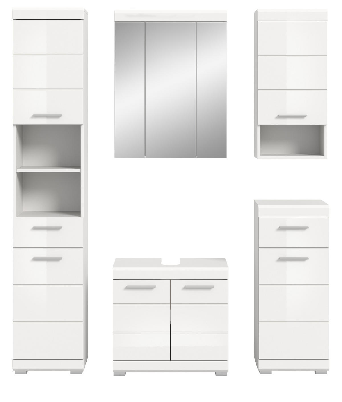 BADMÖBEL-SET weiß Hochglanz 5-teilig 164 cm, Komplettset mit viel Stauraum - Weiß Hochglanz, Glas/Holzwerkstoff (164/191/34cm) - Inn.Furn