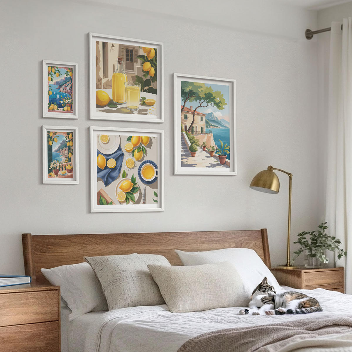 WANDBILDER 5er-Set - 50x50 cm & 20x30 cm & 40x60 cm Weißer Rahmen - Olivenblüten in Vasen Natur - Weiß, Kunststoff (40/60cm) - ArtPrintCave