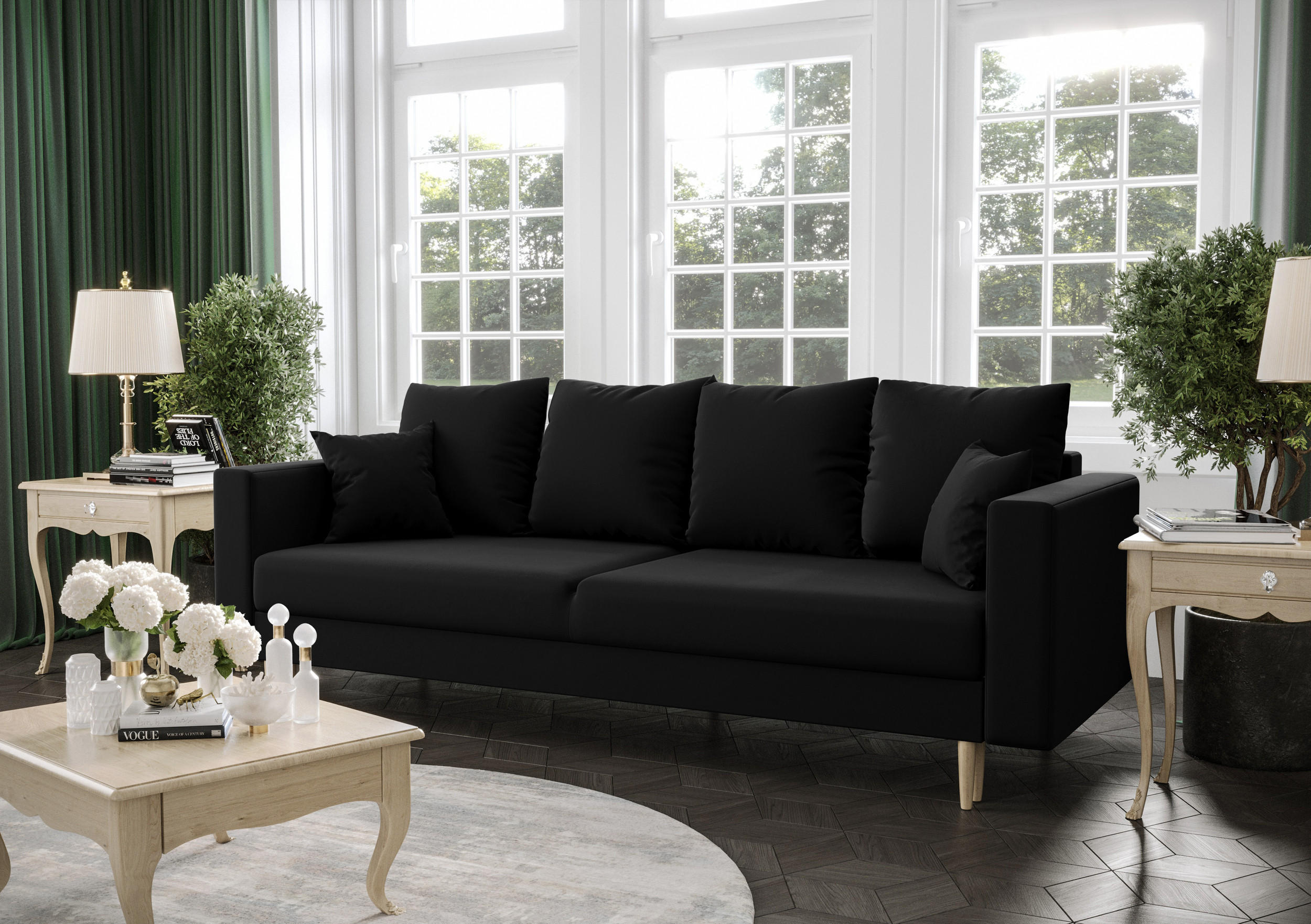 SOFA KRISTI mit Schlaffunktion ITAKA 15 Sofa mit Stauraum - Schwarz, Textil (90/87/230cm) - Bedante