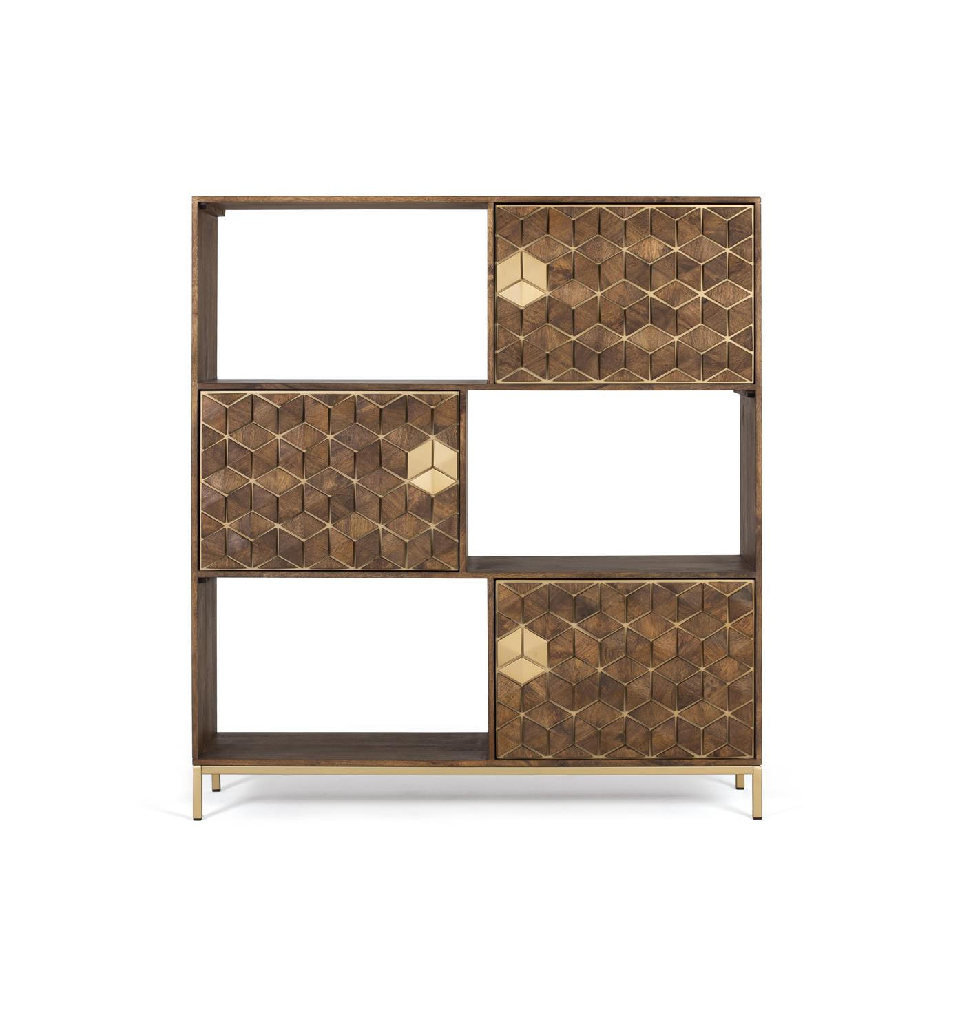 BÜCHERREGAL aus Mangoholz und goldenen Details - Braun, Holz (130/143/40cm) - Giner y Colomer