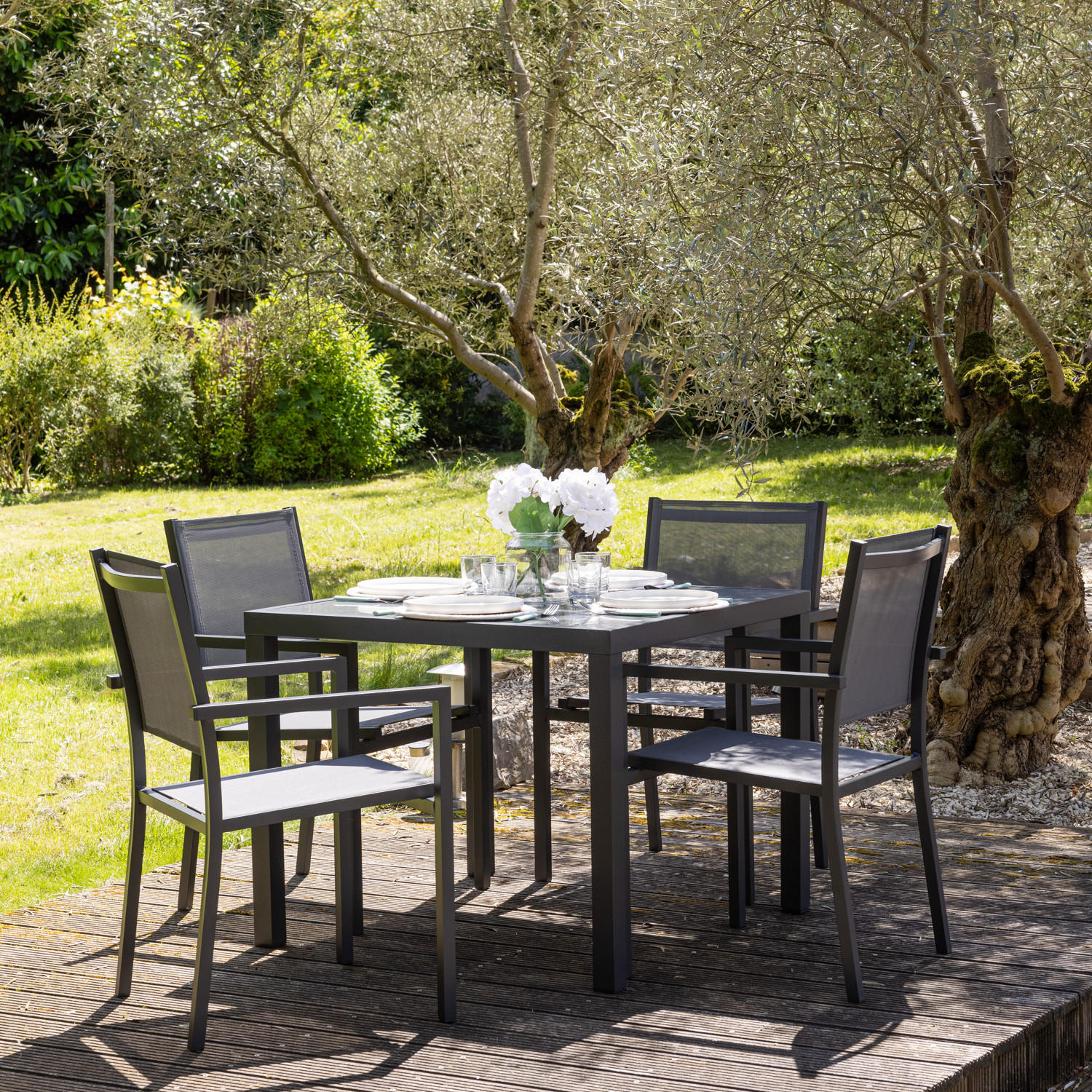 GARTENMÖBEL Bergamo Grau und anthrazit 4 Plätze - Grau, Metall - Happy Garden