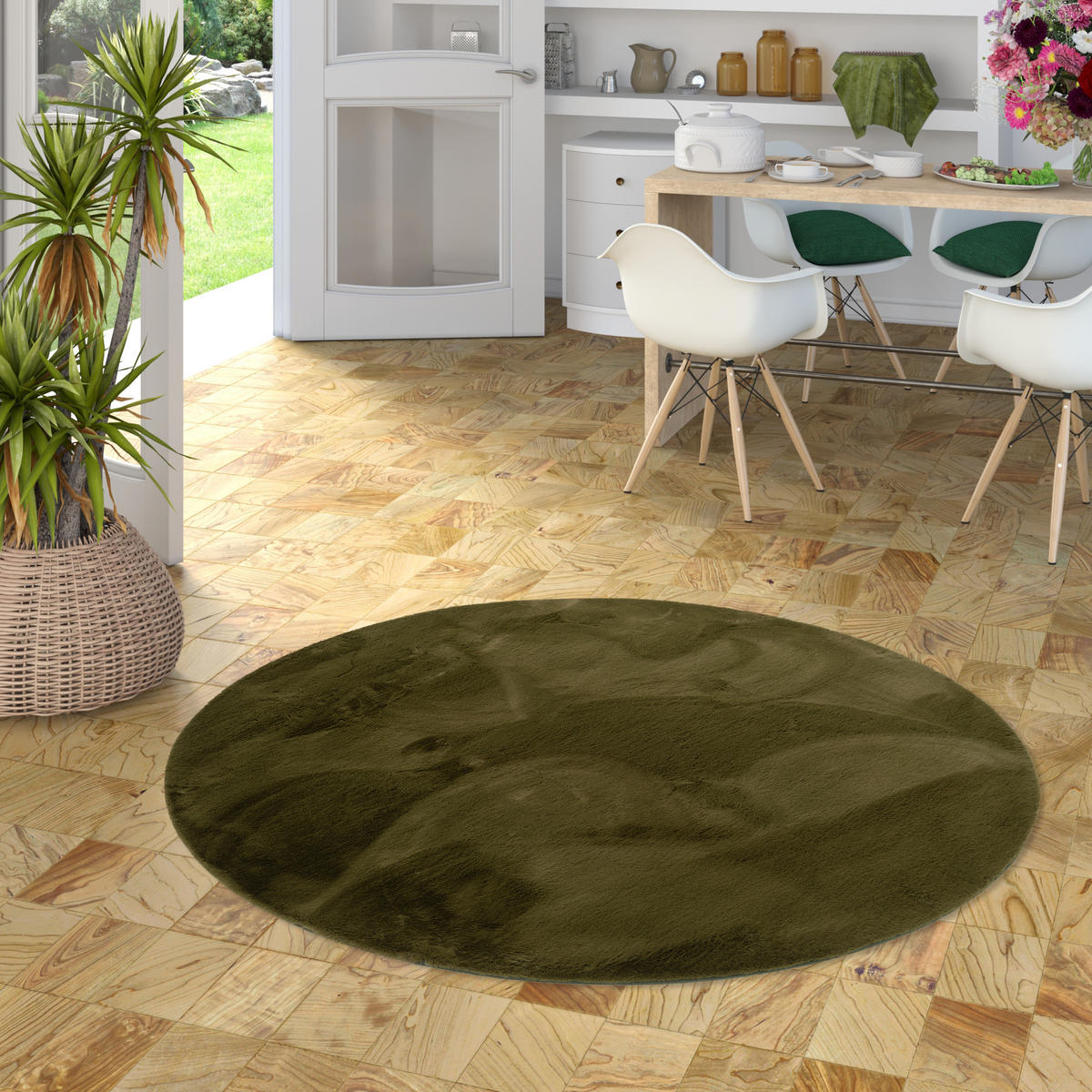 FELLTEPPICH LUXUS SUPER SOFT PLUSH RUND - Dunkelgrün, Textil (120/120cm) - Pergamon