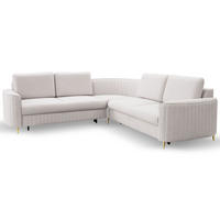 ECKSOFA LAREN, modernes Schlafsofa mit Stauraum, Plastikfüße, L-förmig, lose Rückenkissen freistehend, LINKS 251x252x85 cm Ecru - Ecru, Holz/Textil (251/252cm) - DomoHome