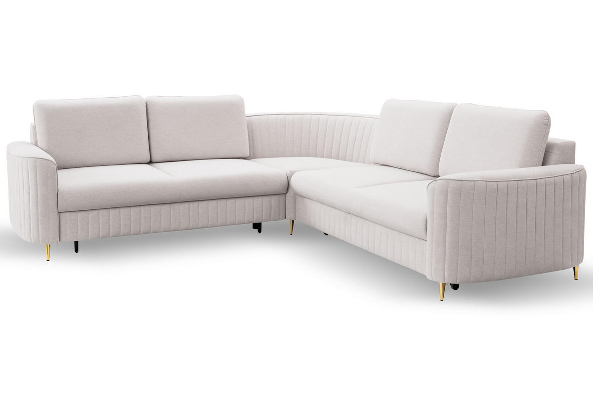 ECKSOFA LAREN, modernes Schlafsofa mit Stauraum, Plastikfüße, L-förmig, lose Rückenkissen freistehend, LINKS 251x252x85 cm Ecru - Ecru, Holz/Textil (251/252cm) - DomoHome