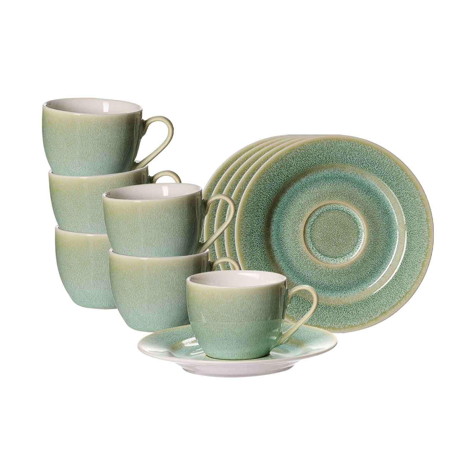 ESPRESSOTASSEN MIT UNTERTASSEN Borneo grün 90 ml 6er Set - Grün, Keramik (0.09L) - Ritzenhoff Breker