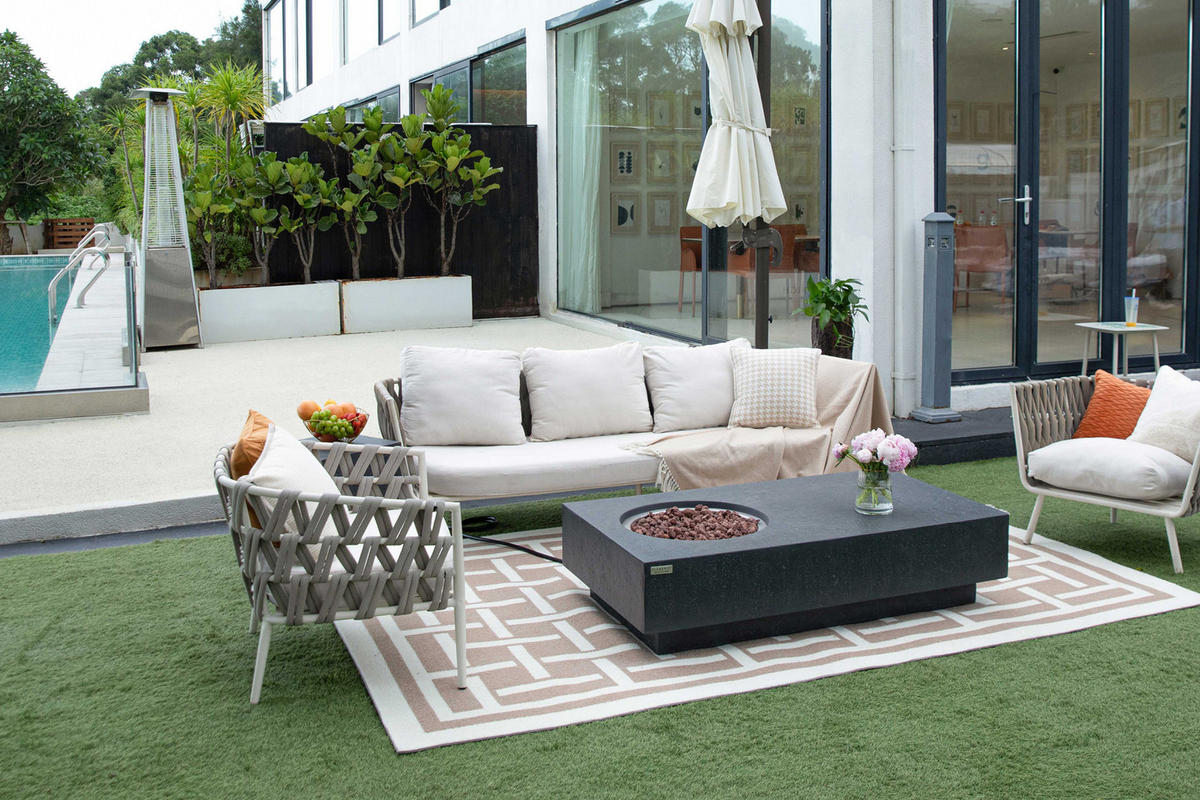 FEUERTISCH Metropolis Gasfeuerstelle aus GFRC-Beton 142/81/35 cm - Dunkelgrau, Stein (81/35/142cm) - Elementi