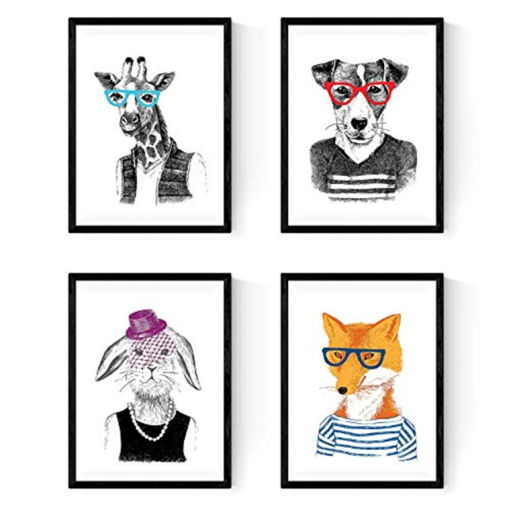 POSTER Set mit 4 Tierhipstern A3 Rahmenlos - Klar, Papier (29.7/3cm) - Nacnic