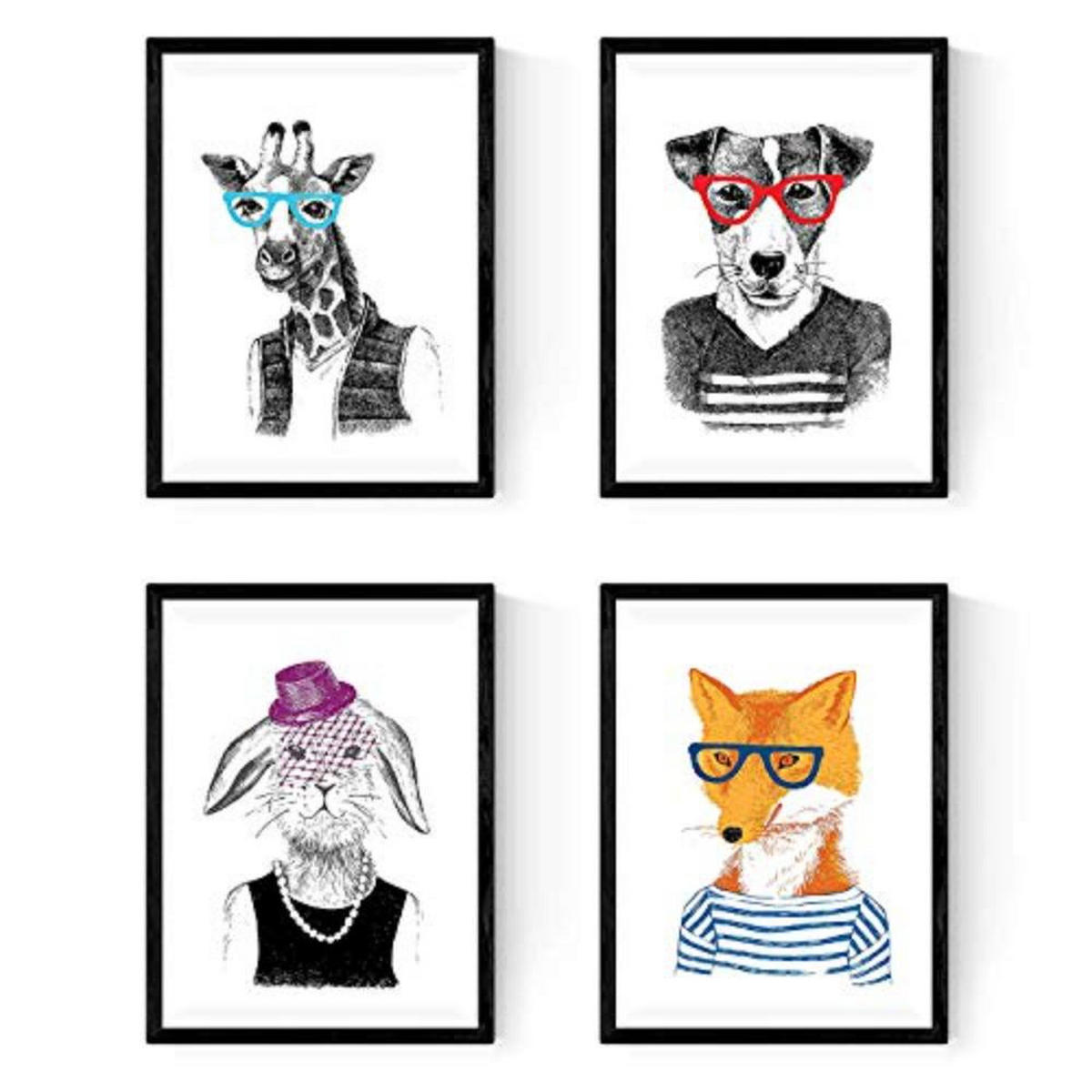 POSTER Set mit 4 Tierhipstern A3 Rahmenlos - Klar, Papier (29.7/3cm) - Nacnic