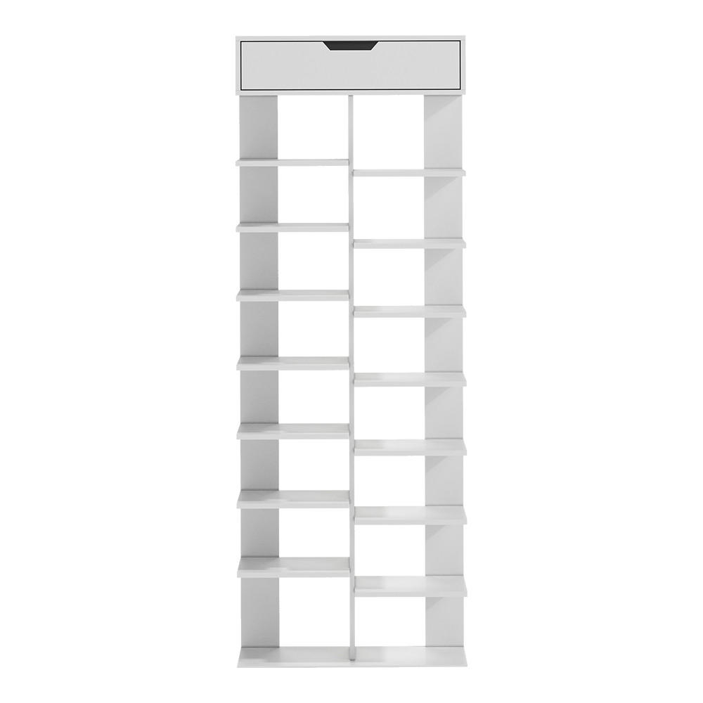 SCHUHREGAL 45/22/124 cm 9-Stufig 16-Ablagefächern Schublade Freistehend MDF Weiß - Weiß, Holzwerkstoff (45/124/22cm) - Livingandhome