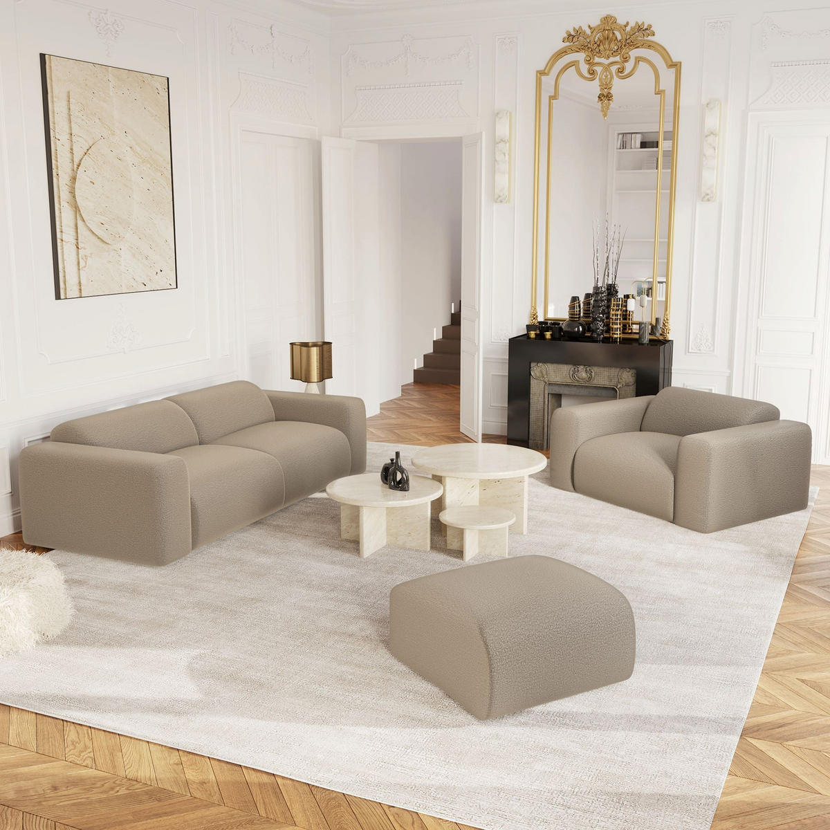 SOFA 3-Sitzer Bouclé-Stoff Taupe 205cm - Taupe, Textil (205/73/97cm) - Sia Home