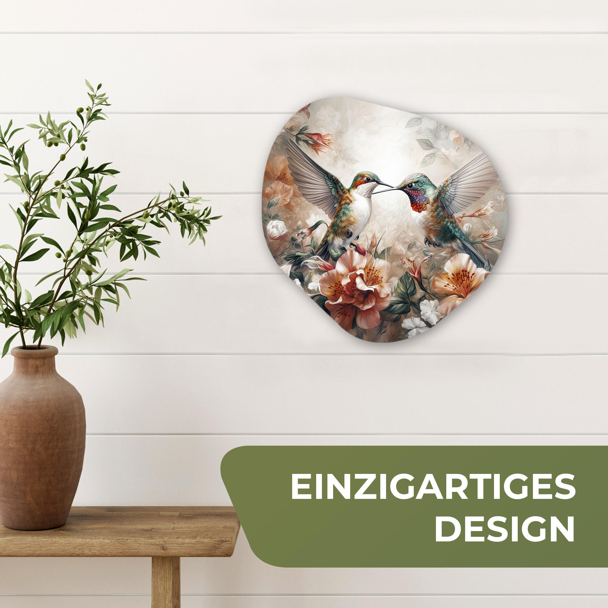 WANDBILD Kolibri - Vögel - Blumen - Natur 40x40 cm - Altrosa, Kunststoff (40/40cm) - MuchoWow