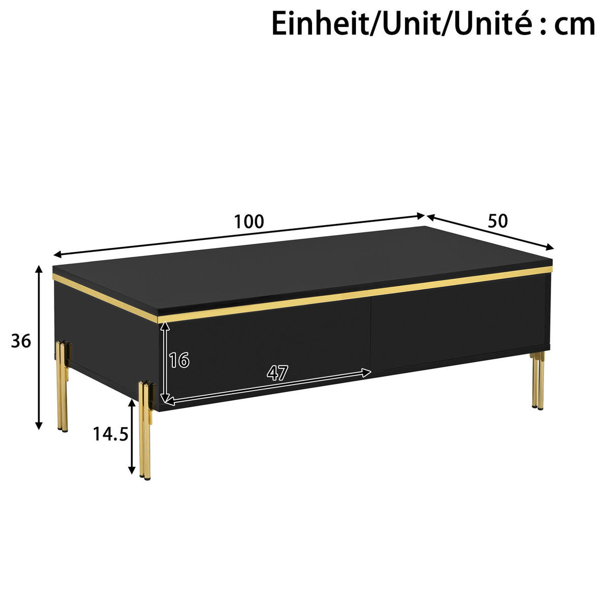 TV-MÖBEL- und Couchtisch-Set 170/38/50 + 100/50/36 cm aus Holzwerkstoff mit Stauraum und Schubladen, hochglänzend, Schwarz - Schwarz, Holzwerkstoff (170/50/38cm) - Redom