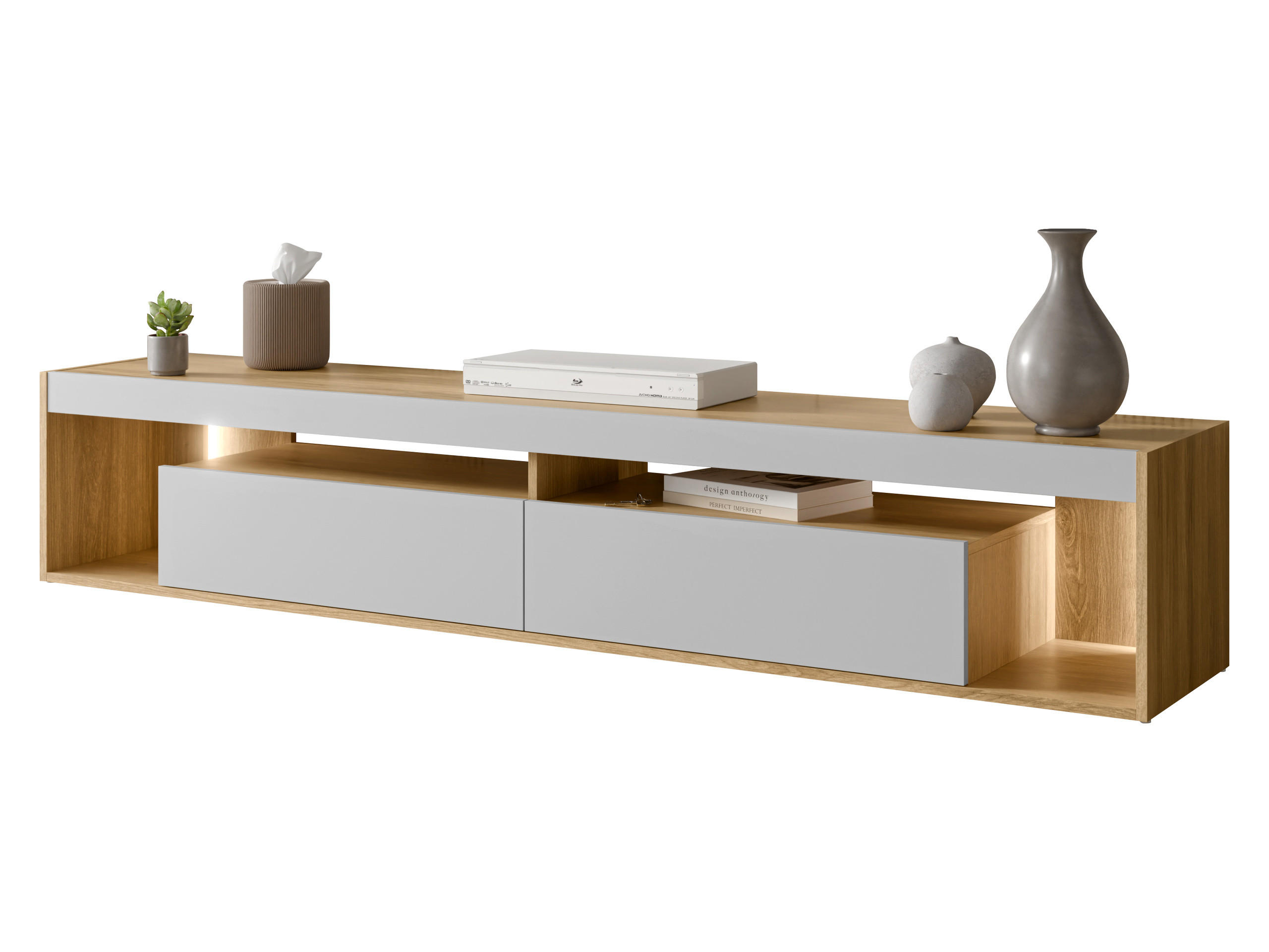 TV-LOWBOARD Fiore 200 2D - Eichefarben/Schwarz, Holzwerkstoff/Kunststoff (200/38/39cm) - MIRJAN24