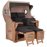 STRANDKORB Düne 2-Sitzer Teak Shell - Schwarz/Braun, Holz/Metall (125/170/80cm) - Mr. Deko