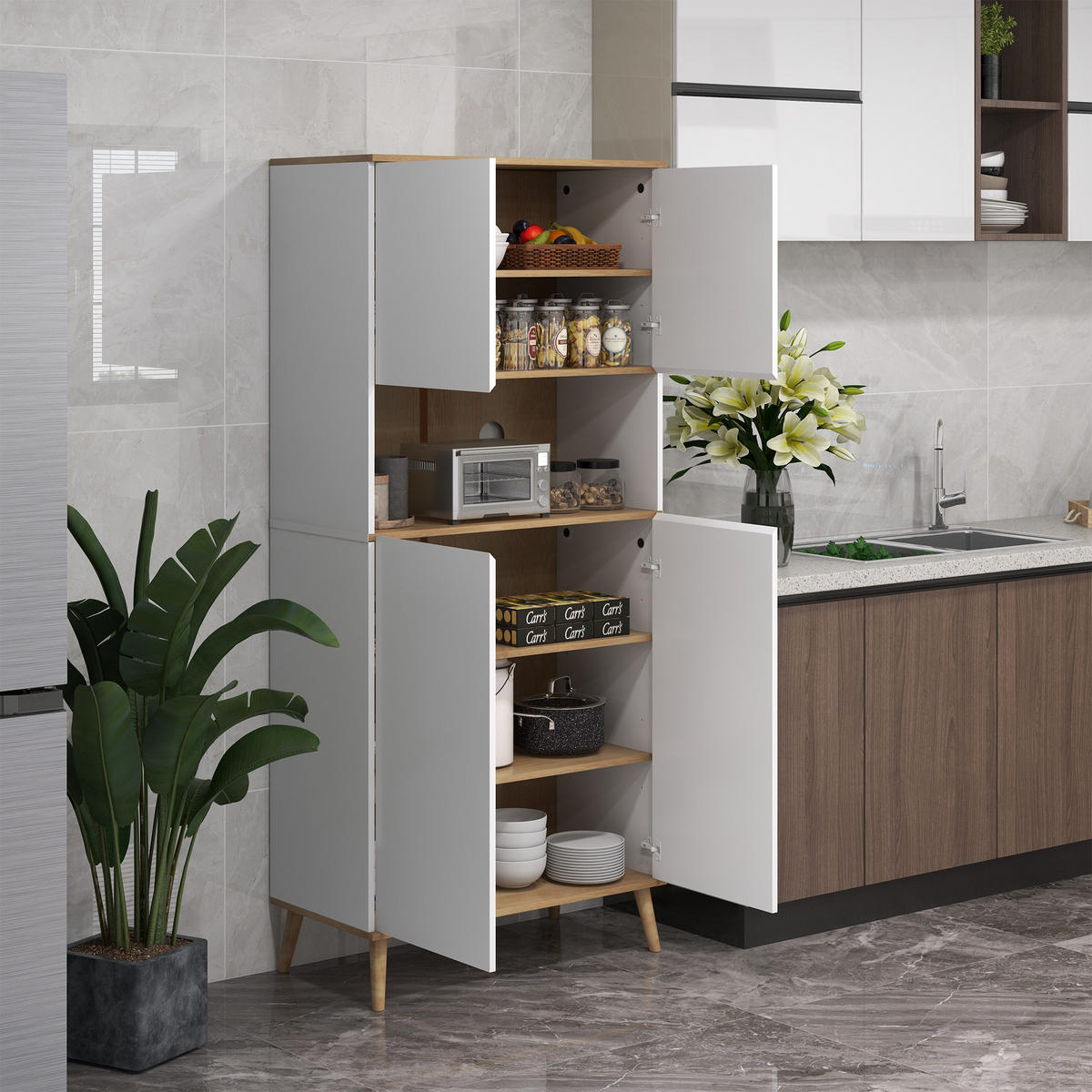 HIGHBOARD DE-11065 2 Türen, verstellbare Böden & Kabeldurchlass Weiß - Weiß, Holzwerkstoff (40/178/80cm) - ComfortXL