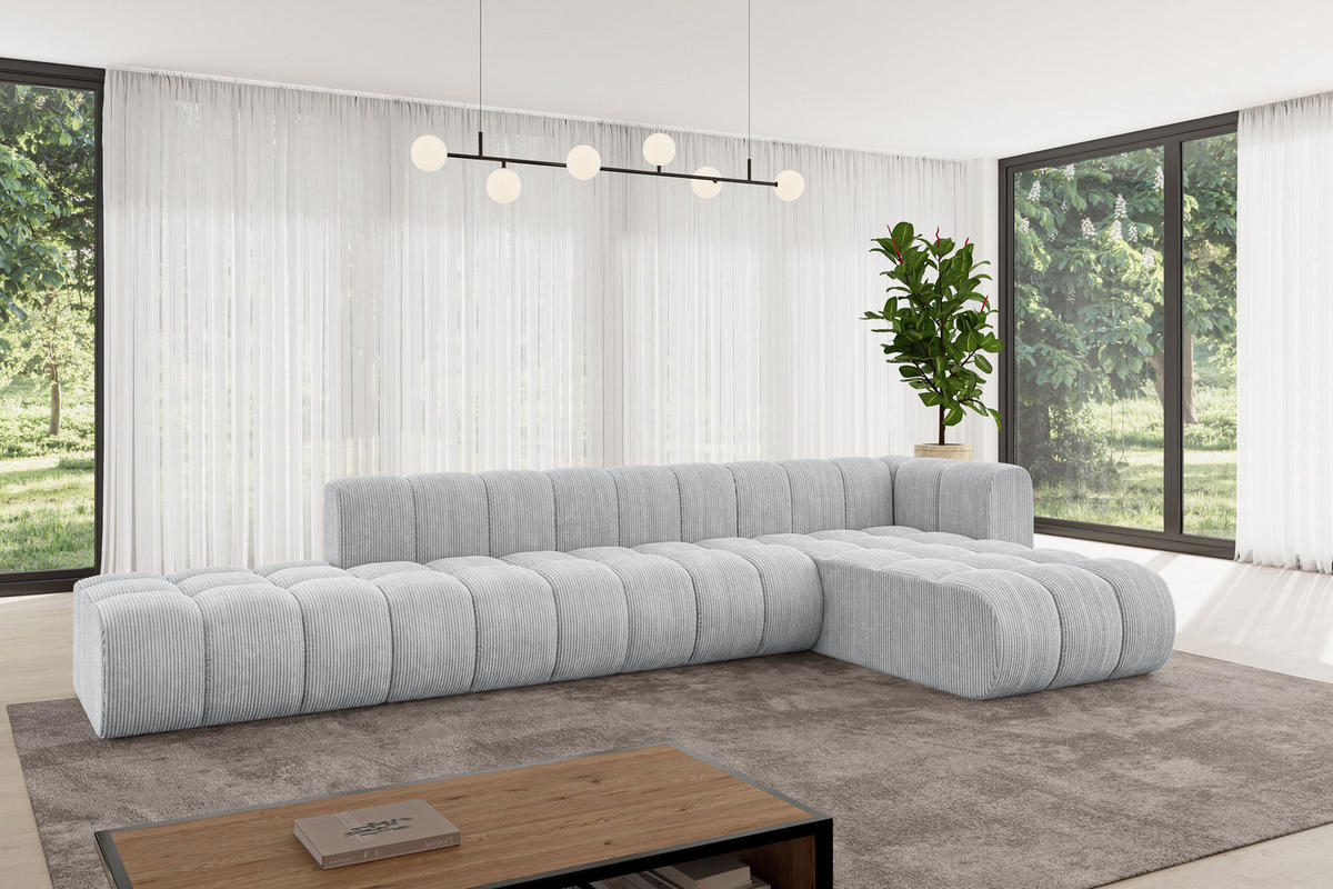 ECKSOFA modulares Sofa Zuvon-L2 - 387x177x70 cm Grau - Grau, Holzwerkstoff/Textil (387/177cm) - ALTDECOR