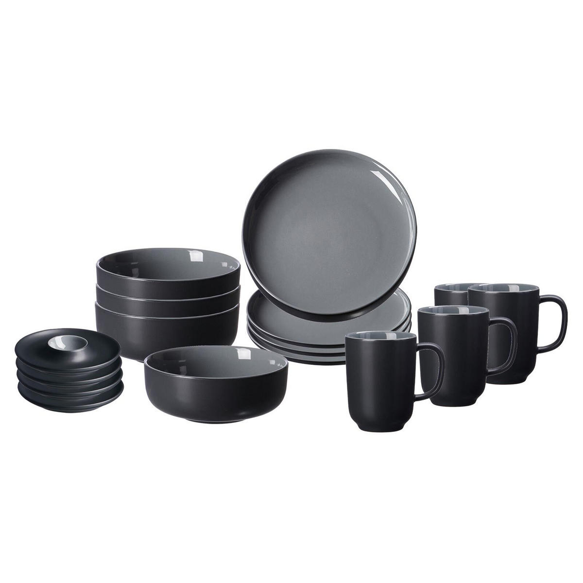 FRÜHSTÜCKSSET Jasper Schwarz 16er Set - Schwarz, Keramik (1/1/1cm) - Ritzenhoff Breker