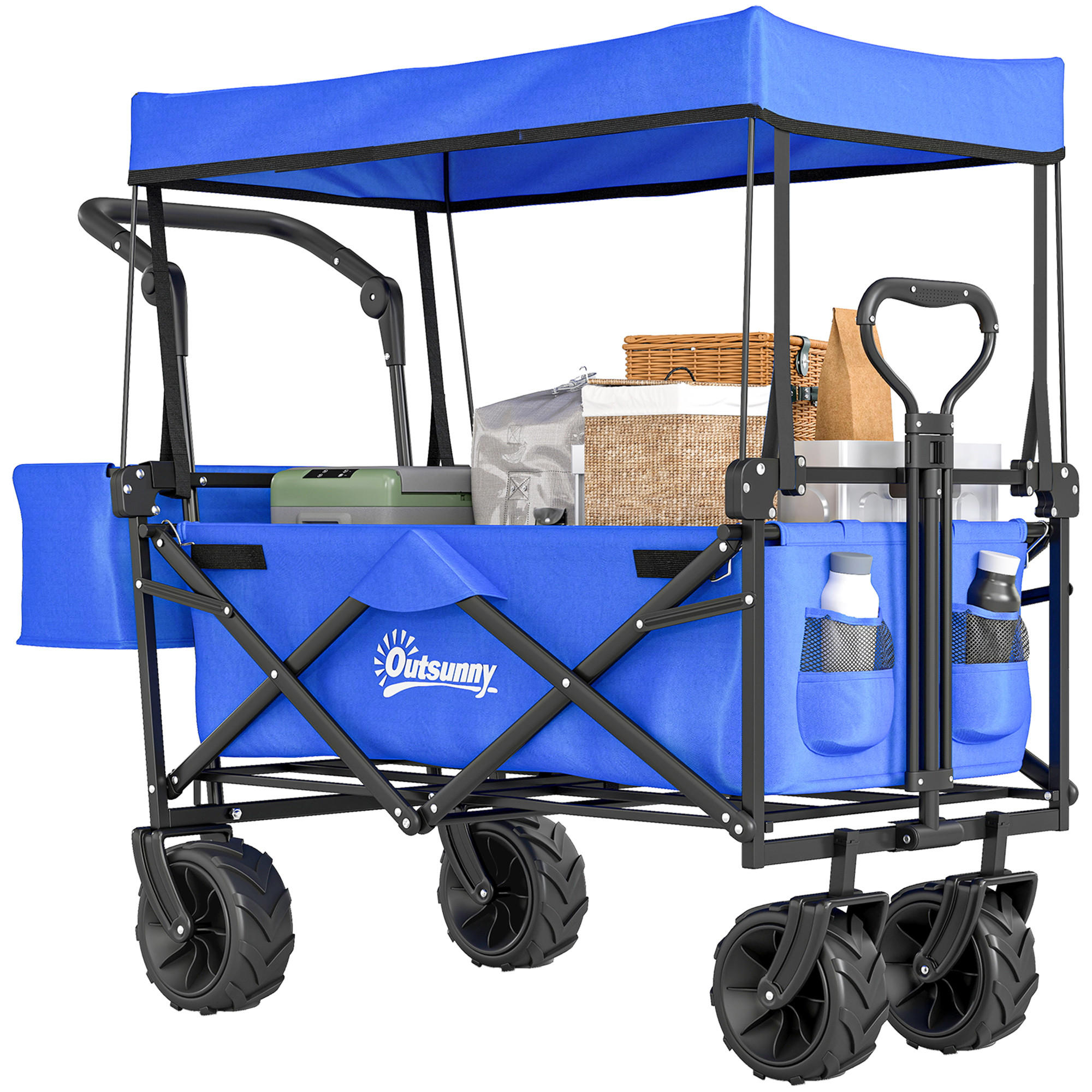 GARTENWAGEN DE-18763 klappbar mit Dach & All-Terrain-Rollen Blau - Blau, Metall (55/98/117cm) - ComfortXL