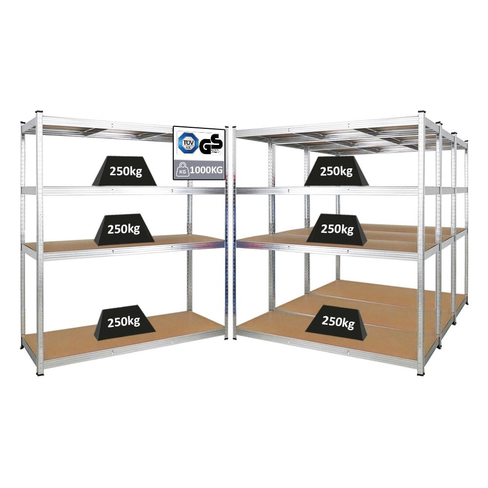 SCHWERLASTREGAL Taurus XL 4er-Set 180x160x60 cm Fachlast 250 kg Verzinkt - Silberfarben, Metall (640/180/60cm) - PROREGAL