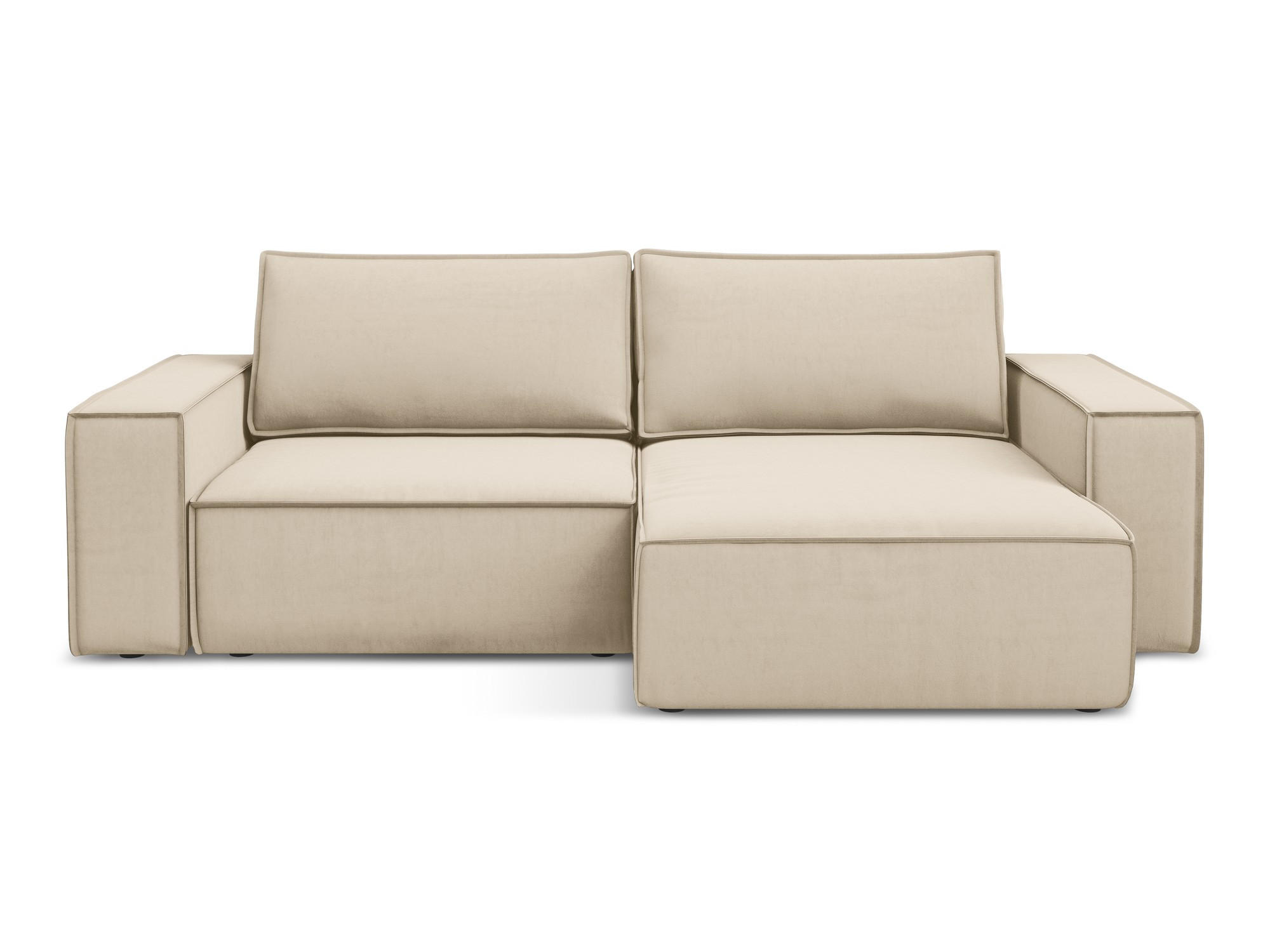 ECKSOFA mit Schlaffunktion Samt Stoff Beige - Beige/Creme, Kunststoff/Textil (257/148cm) - Makamii