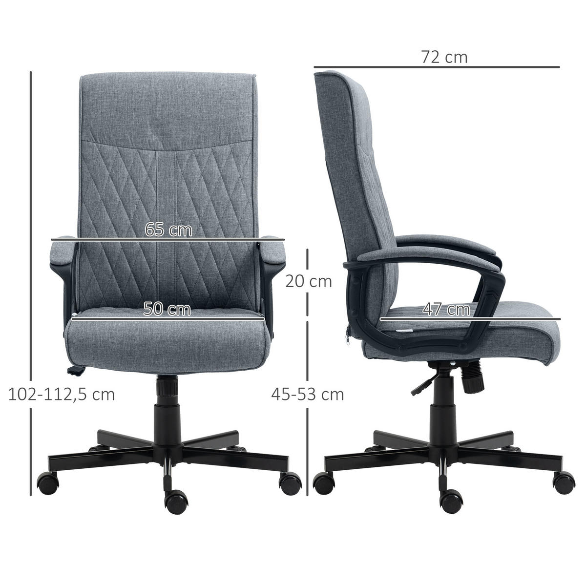 BÜROSTUHL mit Wippfunktion, Höhenverstellbarer Schreibtischstuhl für Büro Grau - Dunkelgrau, Metall (65/112.5/72cm) - Vinsetto