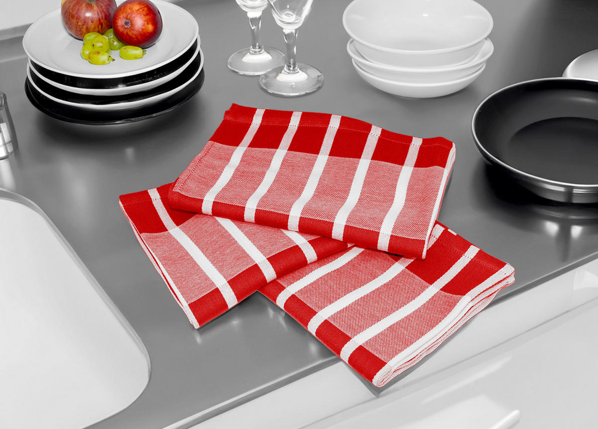GESCHIRRTÜCHER 50x70 cm, 6er Set, Lüttich Rot - Weiß - Rot/Weiß, Textil (50/70cm) - Lashuma