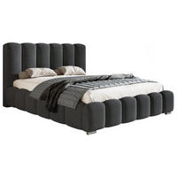 POLSTERBETT 140x200 Pearl, Samtstoff, Bettkasten, Lattenrost, Dunkelgrau - Dunkelgrau, Holz/Textil (140/200cm) - Emporius