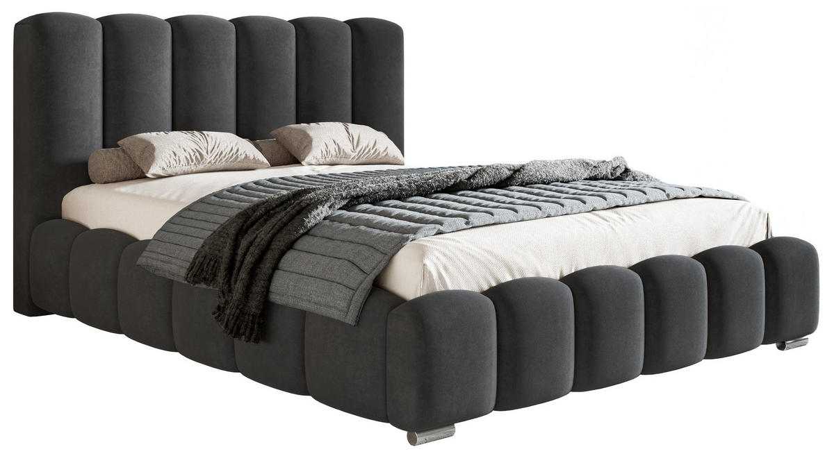 POLSTERBETT 140x200 Pearl, Samtstoff, Bettkasten, Lattenrost, Dunkelgrau - Dunkelgrau, Holz/Textil (140/200cm) - Emporius