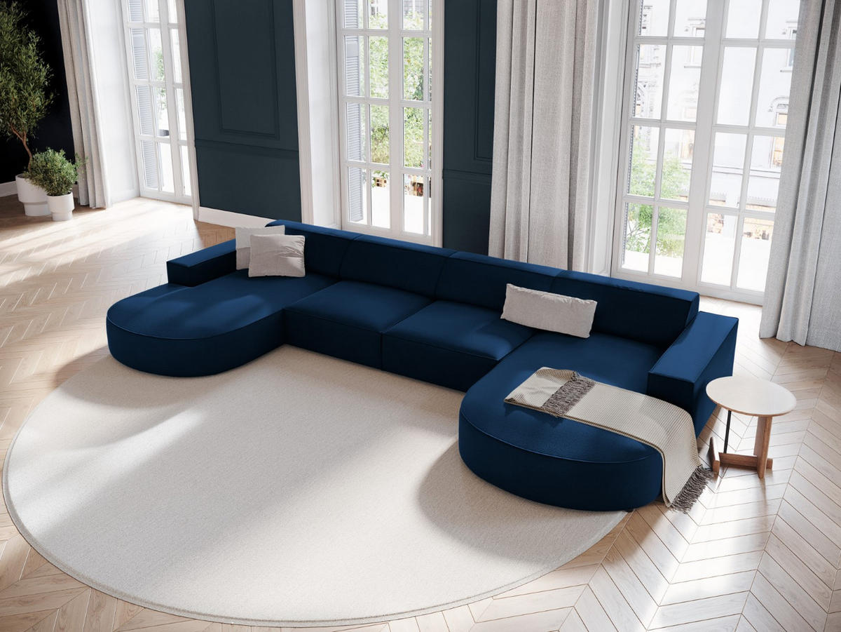 PANORAMASOFA Jodie aus Samt königsblau 6 Sitzplätze - Blau, Textil (166/70/364cm) - Micadoni