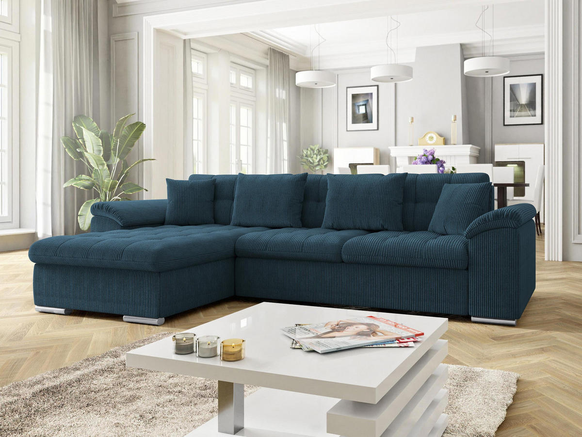 ECKSOFA Diana Cord, Seite: Links - Dunkelblau, Holz/Textil (280/160cm) - MIRJAN24